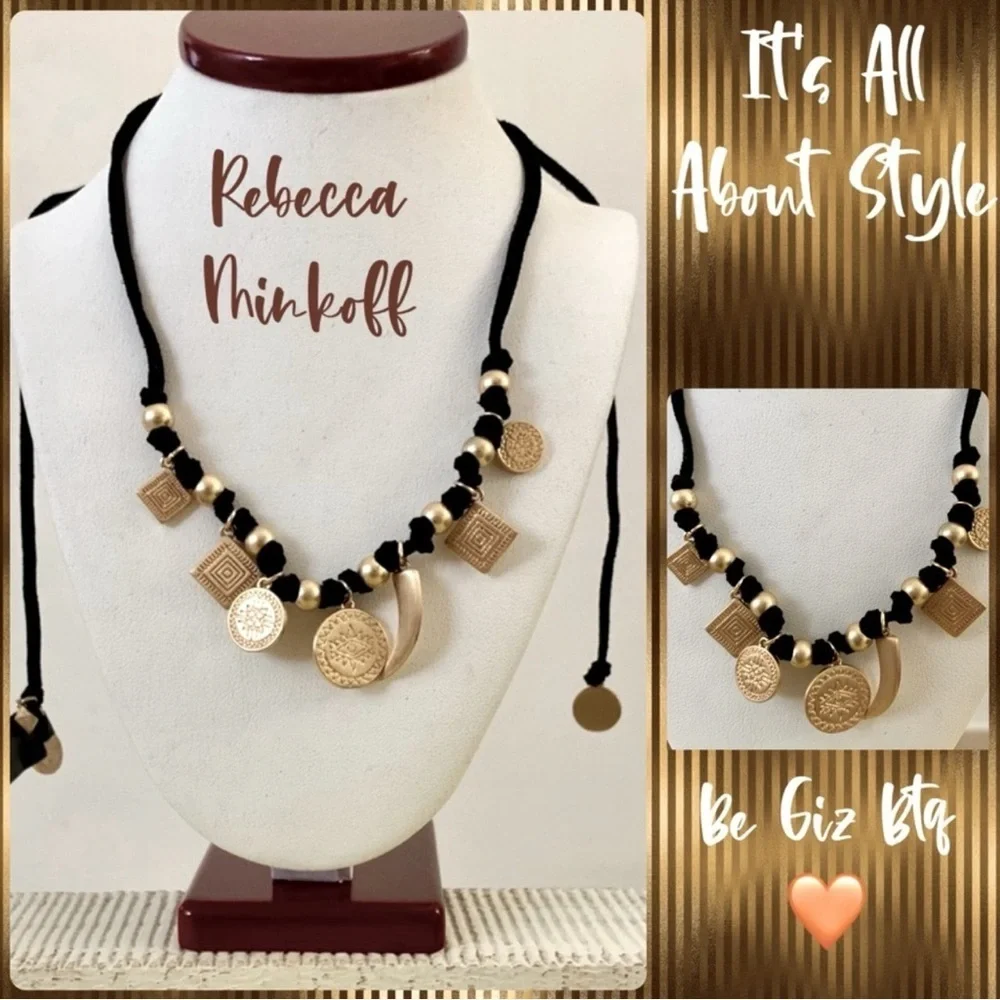 Rebecca Minkoff® Black Cord Necklace With Etched Gold Coin Charms_5